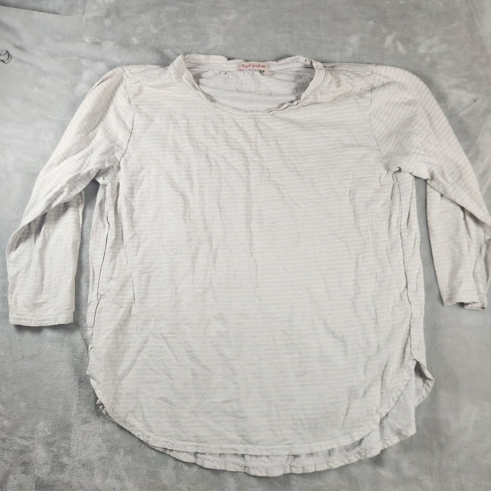 Fresh Produce Women's Knit Top M Striped 3/4 Sleeve Grey Made in USA Coastal